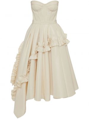 Асиметрична вечерна рокля с волани Alexander Mcqueen бяло