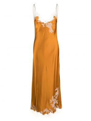 Μεταξωτή φόρεμα με δαντέλα Carine Gilson πορτοκαλί