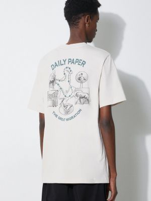 Bavlněné tričko s potiskem Daily Paper béžové