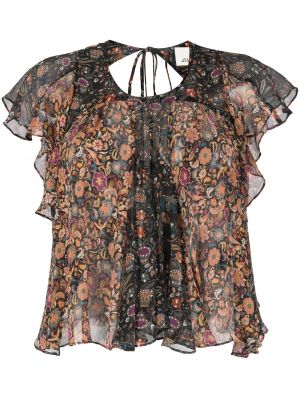 Копринена блуза на цветя с принт Isabel Marant черно