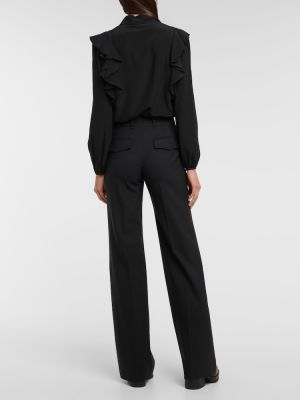 Vlněné rovné kalhoty s vysokým pasem Chloã© černé