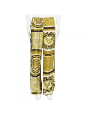 Jedwabne spodnie Versace Pre-owned żółte