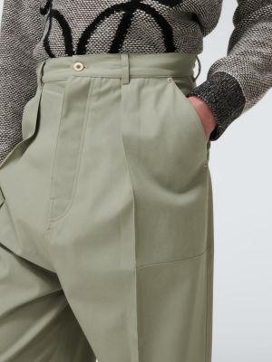 Pantaloni din bumbac cu croială lejeră plisate Loewe verde