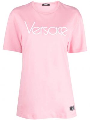 Bombažna majica z vezenjem Versace roza