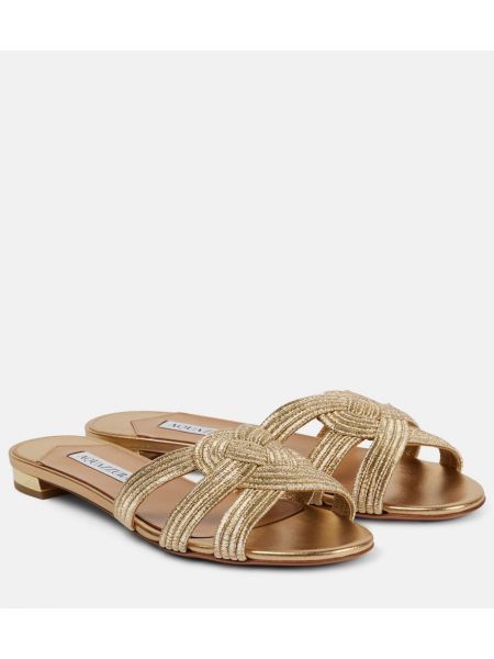 Satin platta skor Aquazzura guld