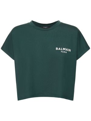 Camiseta de algodón de tela jersey Balmain verde