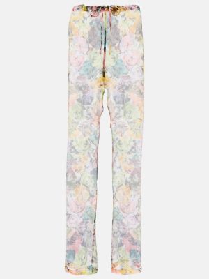 Pantalones rectos de seda de flores de crepé Dries Van Noten