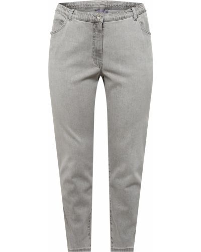 Bavlnené džínsy s vysokým pásom na zips Samoon - sivá