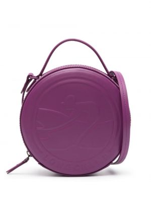 Usnjena crossbody torbica Longchamp vijolična