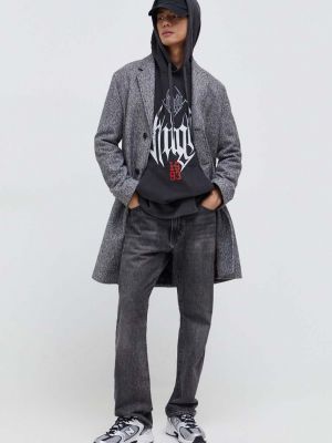 Pamučna hoodie s kapuljačom Hugo siva