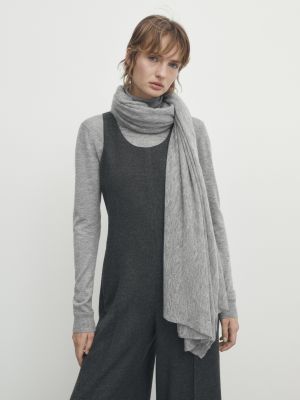 Меланжевый кашемировый шарф Massimo Dutti серый