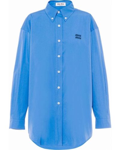 Oversized bombažna srajca Miu Miu modra