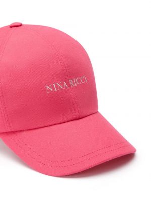 Medvilninis siuvinėtas kepurė su snapeliu Nina Ricci rožinė