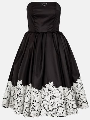 Najlonska midi haljina s čipkom Prada crna