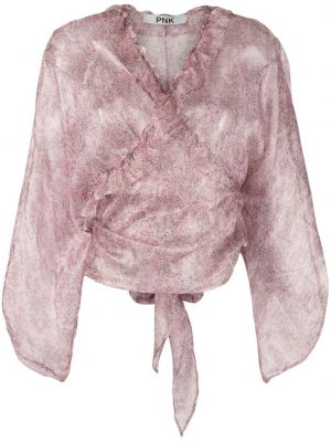 Svilena bluza s potiskom z abstraktnimi vzorci Pnk roza