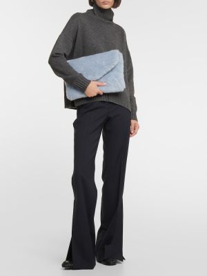 Hodvábna vlnená listová kabelka z alpaky Max Mara modrá