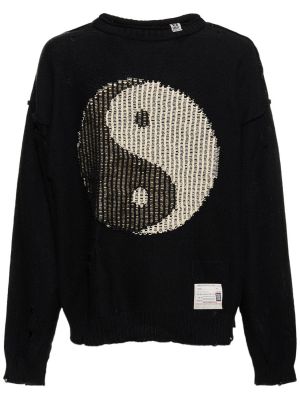 Жакардов памучен пуловер Mihara Yasuhiro черно
