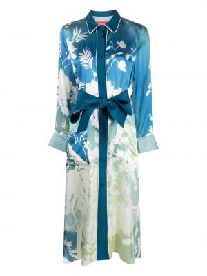 Klasické květinové saténové dlouhé šaty F.r.s For Restless Sleepers - modrá