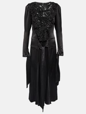 Копринена сатенена миди рокля Rodarte черно