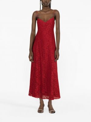 Sukienka długa w kwiatki koronkowa Del Core czerwona