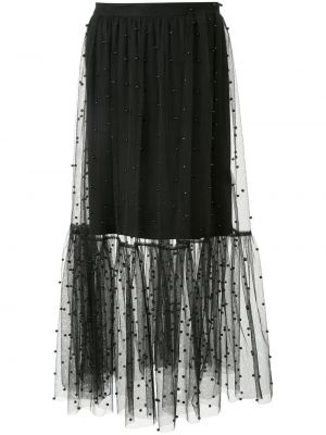 Midi sukně s výšivkou s vysokým pasem na zip Macgraw - černá