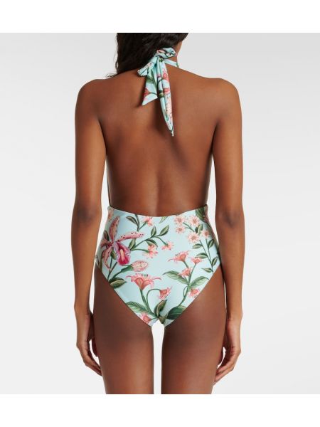 Costum de baie cu model floral Agua By Agua Bendita albastru