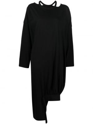 Vlněné pletené šaty s dlouhými rukávy s kulatým výstřihem Yohji Yamamoto - černá