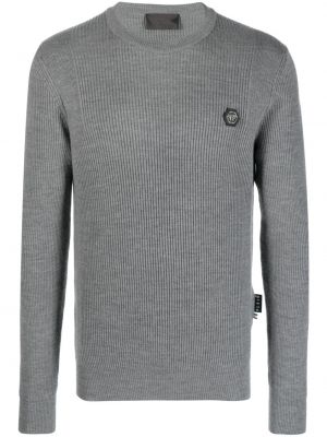Sweter z wełny merino Philipp Plein szary
