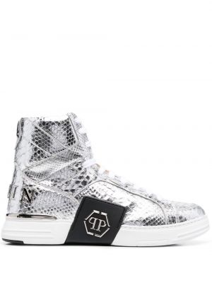 Baskets à motif serpent Philipp Plein argenté