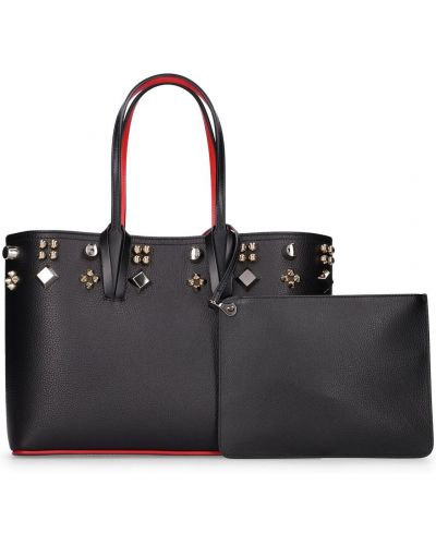 Kožená kožená nákupná taška Christian Louboutin čierna
