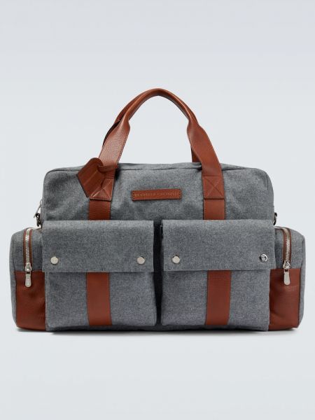 Bolsa de viaje de cuero de lana Brunello Cucinelli gris