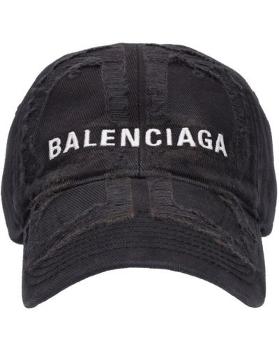 Памучна шапка с козирки с протрити краища Balenciaga черно