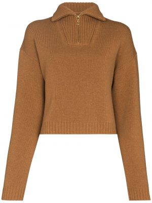 Pleten pulover z zadrgo Nanushka rjava