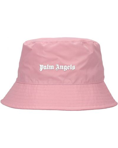 Cappello di nylon a tinta unita con stampa Palm Angels rosa