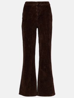 Aksamitne spodnie z wysoką talią bawełniane Loewe brązowe