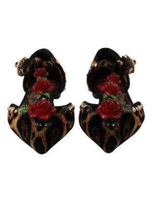 Balerinki w kwiatki z nadrukiem w panterkę Dolce And Gabbana brązowe