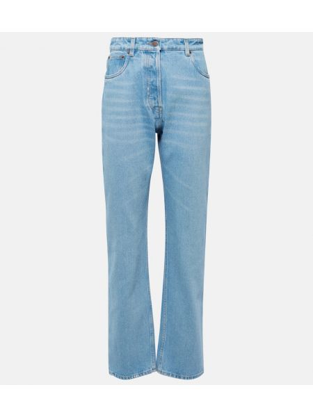 Niebieskie proste jeansy z wysoką talią Prada