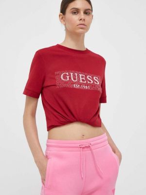 Памучна тениска Guess червено