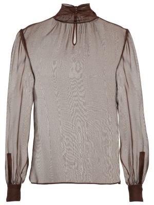 Прозрачна копринена блуза Saint Laurent кафяво