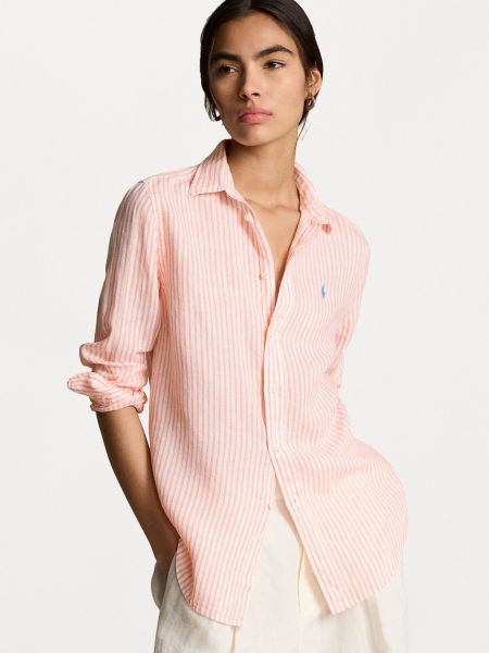 Блузка на пуговицах с длинным рукавом свободного кроя Polo Ralph Lauren оранжевая