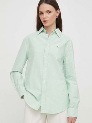 Хлопковая рубашка свободного кроя Polo Ralph Lauren зеленая