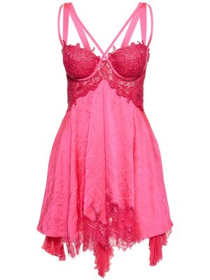 Čipkované saténové mini šaty Versace ružová