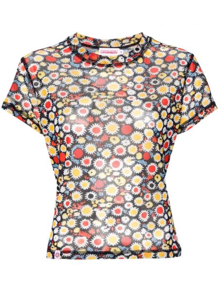 Tricou cu model floral cu imagine plasă Charles Jeffrey Loverboy negru