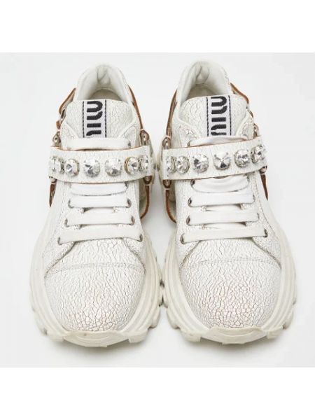 Sneakersy skórzane Miu Miu Pre-owned białe