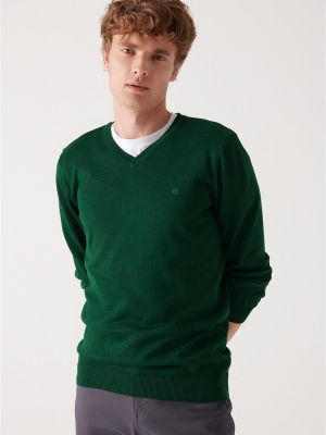 Vlněný svetr s výstřihem do v Avva zelený