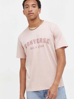 Koszulka bawełniana z nadrukiem Converse różowa