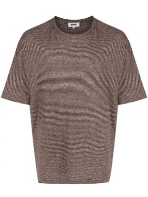 Pruhované tričko s potiskem s kulatým výstřihem Ymc hnědé