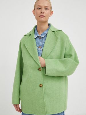 Vlněný kabát American Vintage zelená barva, přechodný, oversize