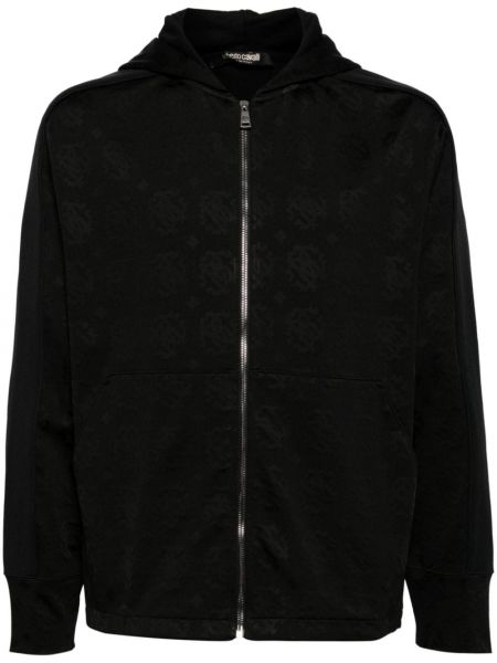 Bluza z kapturem na zamek żakardowa Roberto Cavalli czarna