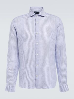 Lanena srajca s črtami Thom Sweeney modra